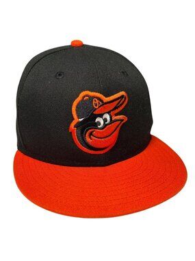 Baltimore Orioles New Era 59Fifty Black & Orange Fitted Hat Size 6 7/8 MLB EUC